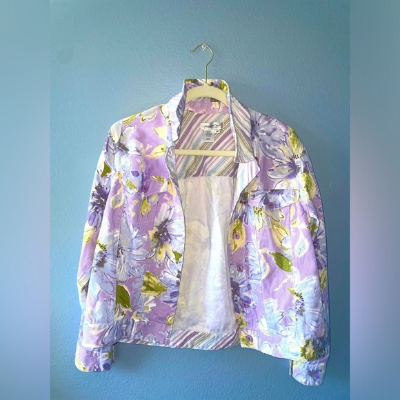 Vintage floral jacket purple flower jacket summer jacket pastel jacket - Picture 1 of 8